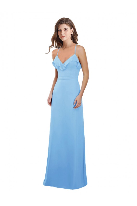 Long Sleeveless Soft Chiffon Periwinkle Spaghetti Straps A-Line Bridesmaid Dress Edmonton