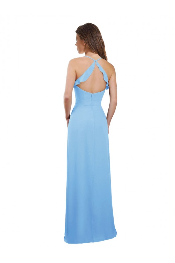 Long Sleeveless Soft Chiffon Periwinkle Spaghetti Straps A-Line Bridesmaid Dress Edmonton