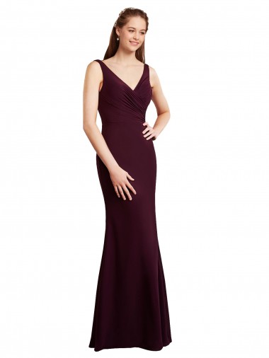 Long Sleeveless Soft Chiffon Burgundy Gold Mermaid Bridesmaid Dress Edmonton