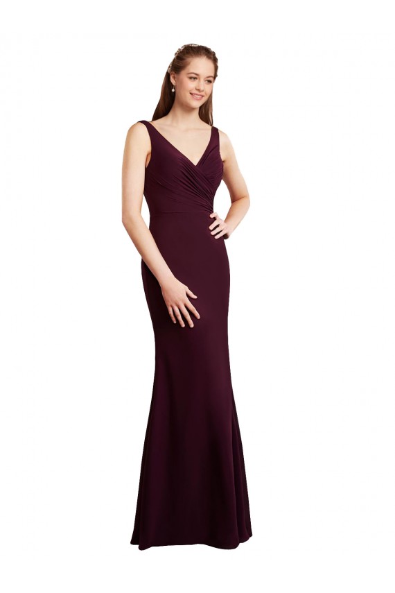 Long Sleeveless Soft Chiffon Burgundy Gold Mermaid Bridesmaid Dress Edmonton