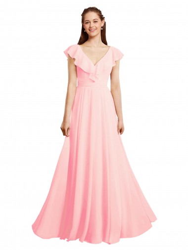 Long Cap Sleeves Chiffon Pink A-Line Bridesmaid Dress / Evening Gowns Edmonton