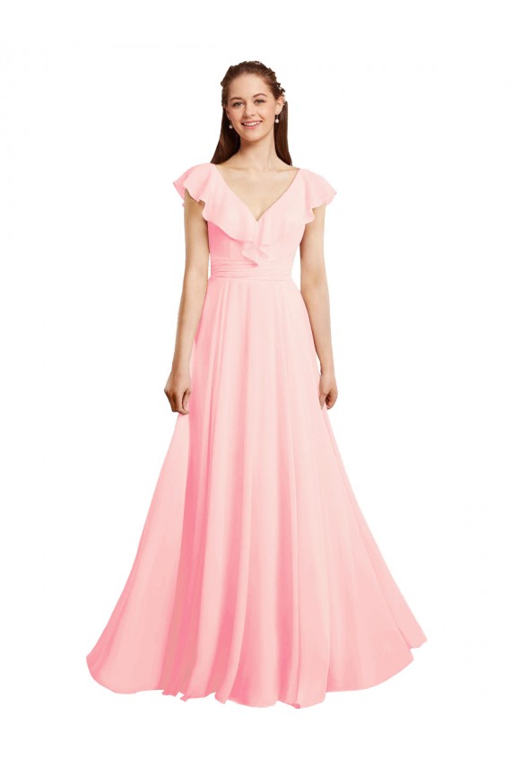 Long Cap Sleeves Chiffon Pink A-Line Bridesmaid Dress / Evening Gowns Edmonton