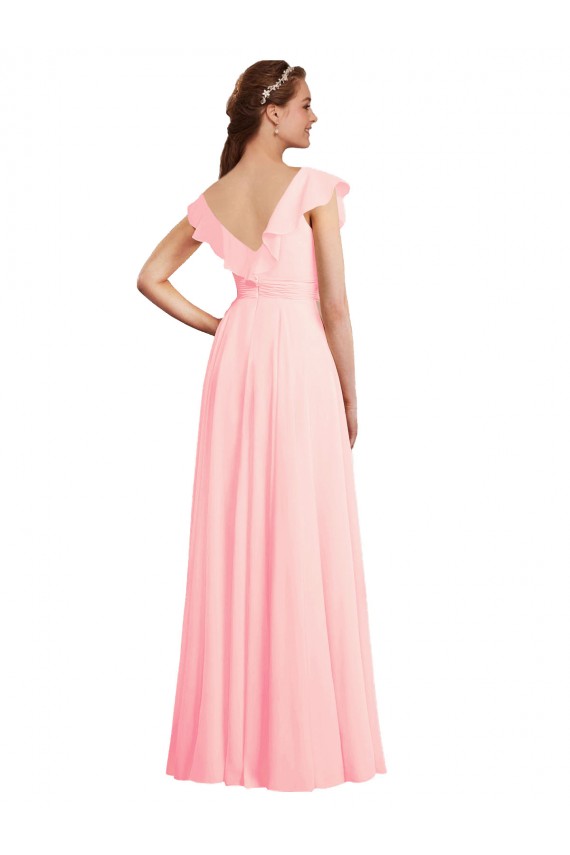 Long Cap Sleeves Chiffon Pink A-Line Bridesmaid Dress / Evening Gowns Edmonton