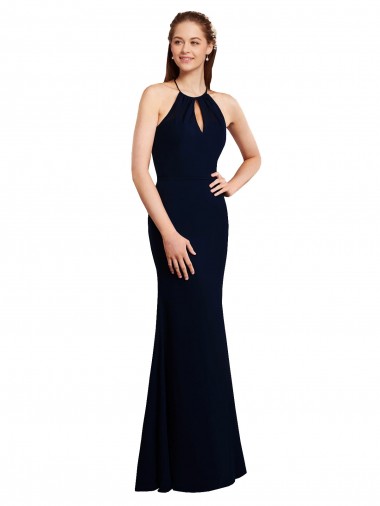 Long Sleeveless Soft Chiffon Dark Navy Mermaid Bridesmaid Dress Edmonton