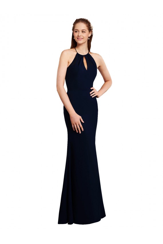 Long Sleeveless Soft Chiffon Dark Navy Mermaid Bridesmaid Dress Edmonton