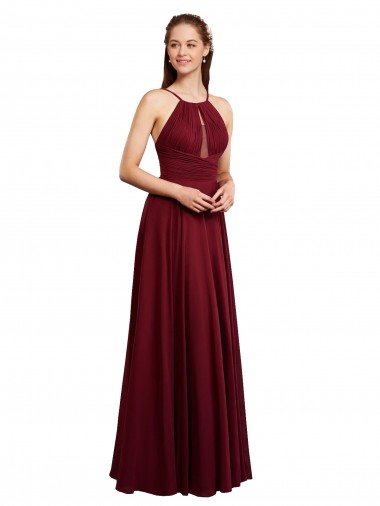Long Sleeveless Chiffon Burgundy A-Line Bridesmaid Dress / Evening Dress Edmonton