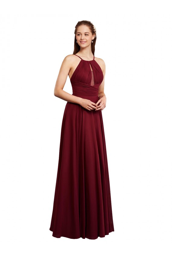Long Sleeveless Chiffon Burgundy A-Line Bridesmaid Dress / Evening Dress Edmonton