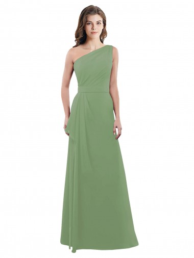Long Sleeveless Soft Chiffon Seagrass A-Line Bridesmaid Dress Edmonton
