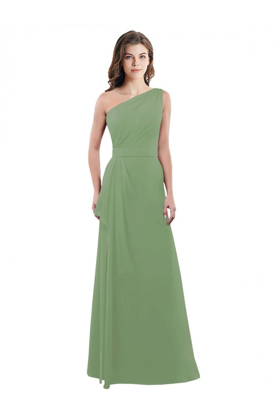 Long Sleeveless Soft Chiffon Seagrass A-Line Bridesmaid Dress Edmonton