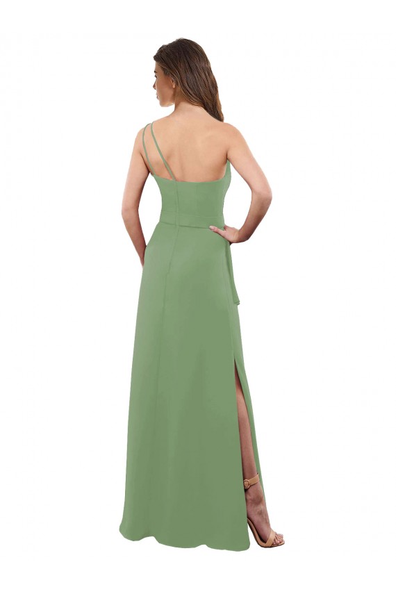 Long Sleeveless Soft Chiffon Seagrass A-Line Bridesmaid Dress Edmonton
