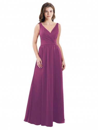 Long Sleeveless Soft Chiffon Wild Berry A-Line Bridesmaid Dress Edmonton