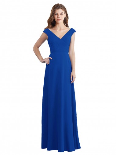 Long Sleeveless Chiffon Royal Blue V-Neck A-Line Bridesmaid Dress / Evening Dress Edmonton