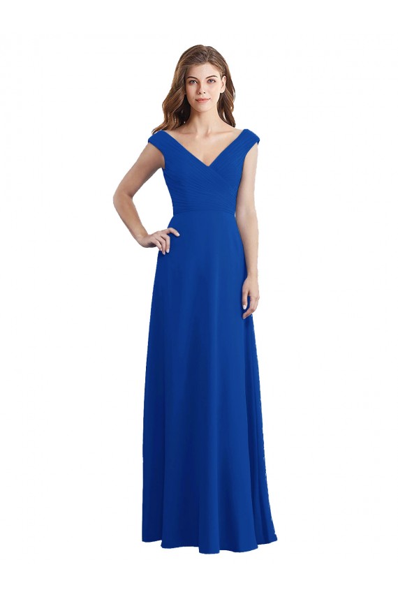 Long Sleeveless Chiffon Royal Blue V-Neck A-Line Bridesmaid Dress / Evening Dress Edmonton