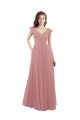 Long Cap Sleeves Soft Chiffon Dusty Pink A-Line Bridesmaid Dress Edmonton