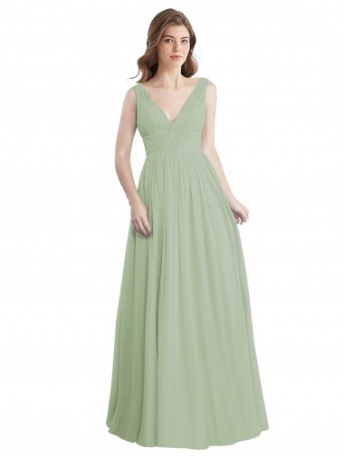 Long Sleeveless Soft Chiffon Smoke Green A-Line Formal Dress / Bridesmaid Dress Edmonton
