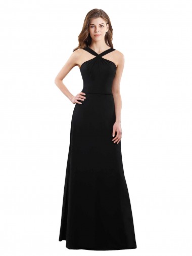 Long Sleeveless Soft Chiffon Black Halter Neck A-Line Bridesmaid Dress Edmonton