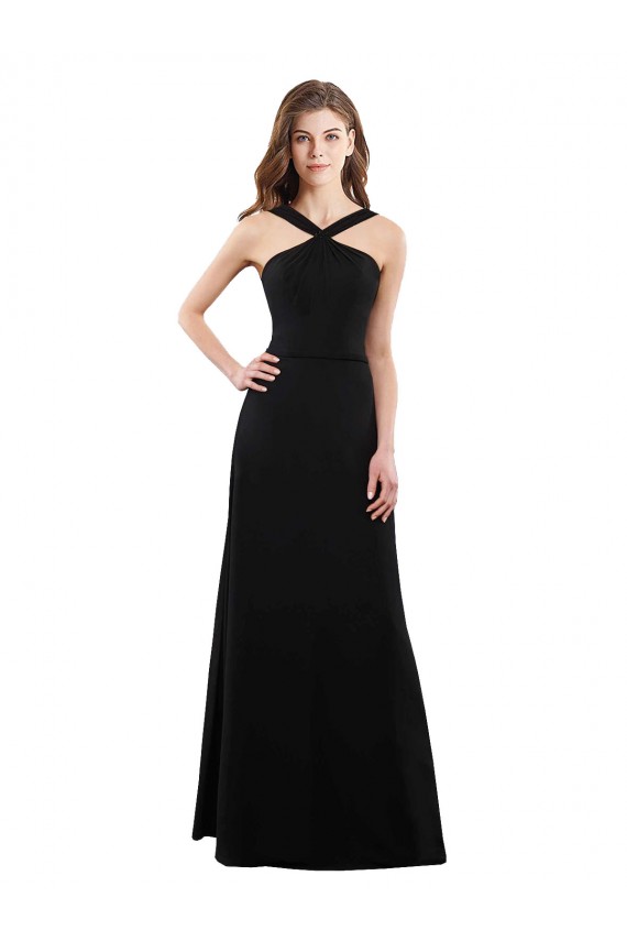 Long Sleeveless Soft Chiffon Black Halter Neck A-Line Bridesmaid Dress Edmonton