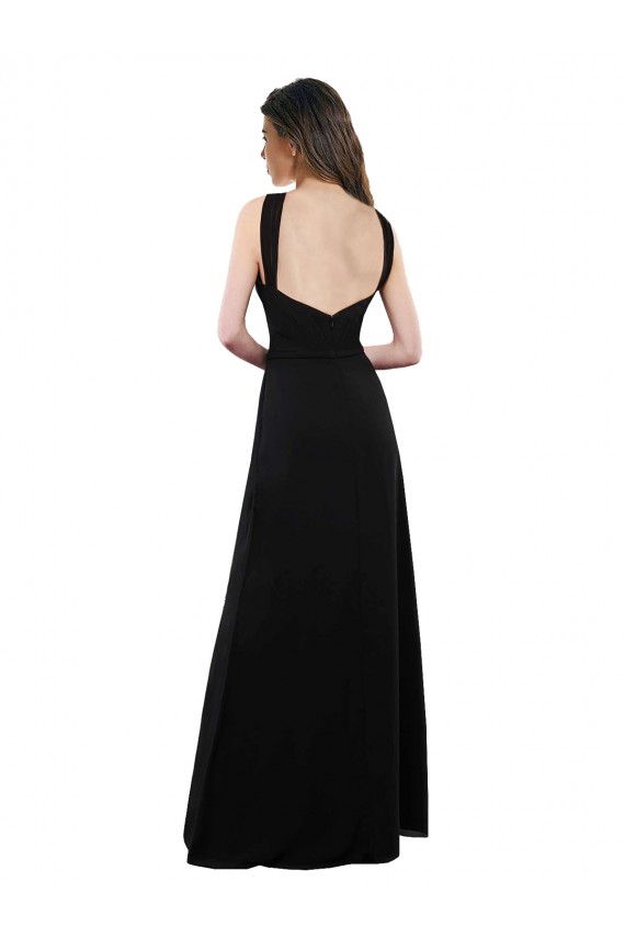 Long Sleeveless Soft Chiffon Black Halter Neck A-Line Bridesmaid Dress Edmonton