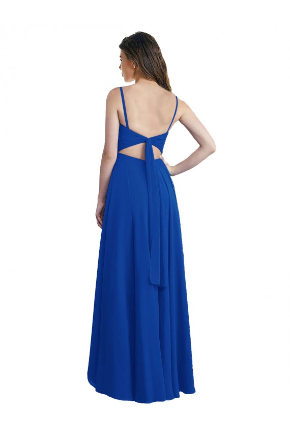 Long Sleeveless Soft Chiffon Royal Blue A-Line High Low Bridesmaid Dress Edmonton