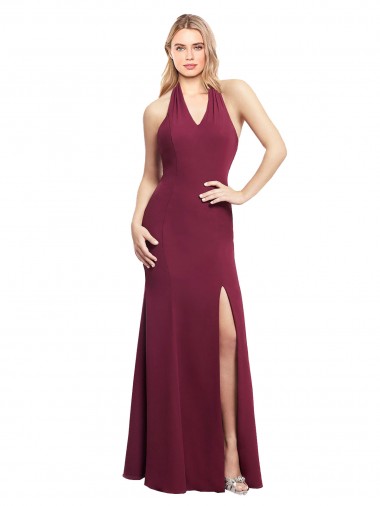 Long Sleeveless Soft Chiffon Burgundy Mermaid Bridesmaid Dress Edmonton