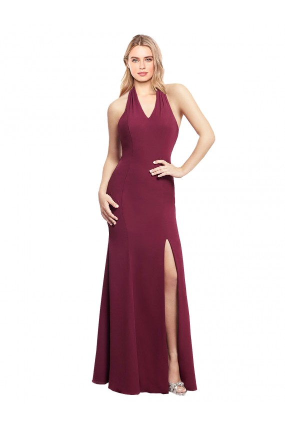 Long Sleeveless Soft Chiffon Burgundy Mermaid Bridesmaid Dress Edmonton
