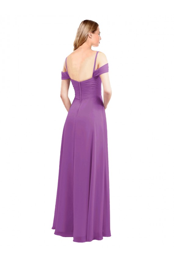 Long Cold Shoulder Soft Chiffon Dahlia A-Line Bridesmaid Dress Edmonton