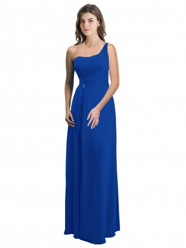 Long Sleeveless Soft Chiffon Royal Blue One Shoulder A-Line Bridesmaid Dress Edmonton