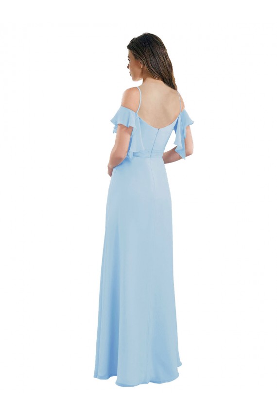 Long Cold Shoulder Soft Chiffon Light Sky Blue A-Line Bridesmaid Dress Edmonton