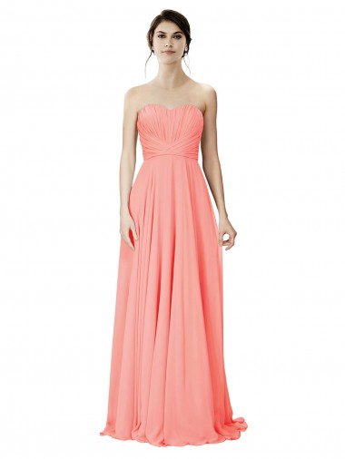 Long Sleeveless Soft Chiffon Peach A-Line Bridesmaid Dress Edmonton