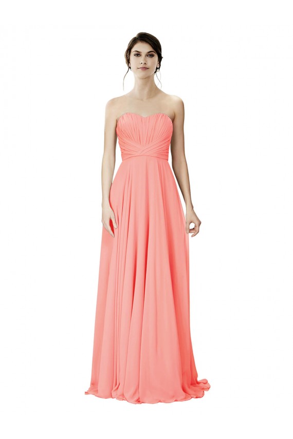 Long Sleeveless Soft Chiffon Peach A-Line Bridesmaid Dress Edmonton