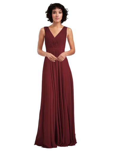 Long Sleeveless Soft Chiffon Burgundy A-Line Bridesmaid Dress Edmonton
