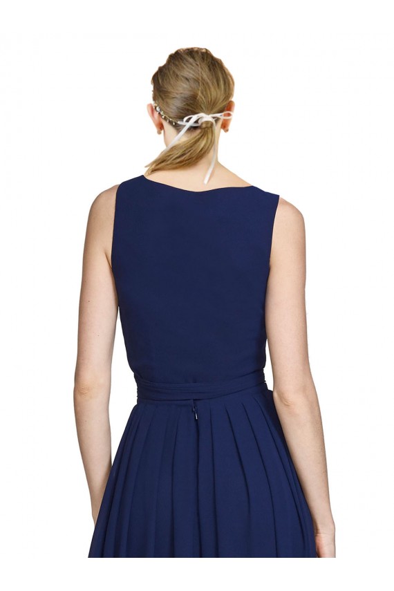 Long Sleeveless Chiffon Dark Navy A-Line Wedding Party Dress Edmonton