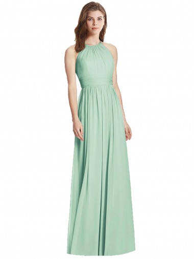 Long Sleeveless Soft Chiffon Mint Green A-Line Semi Formal Evening Dress / Bridesmaid Dress Edmonton