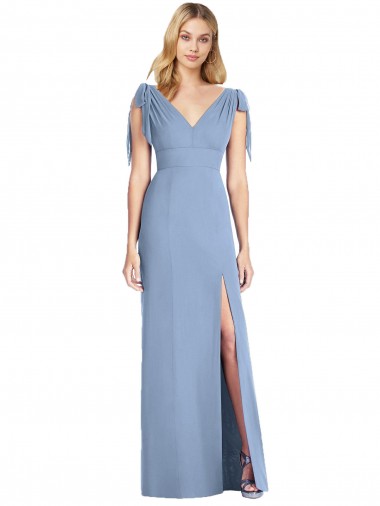 Long Sleeveless Soft Chiffon Dusty Blue Mermaid Bridesmaid Dress Edmonton