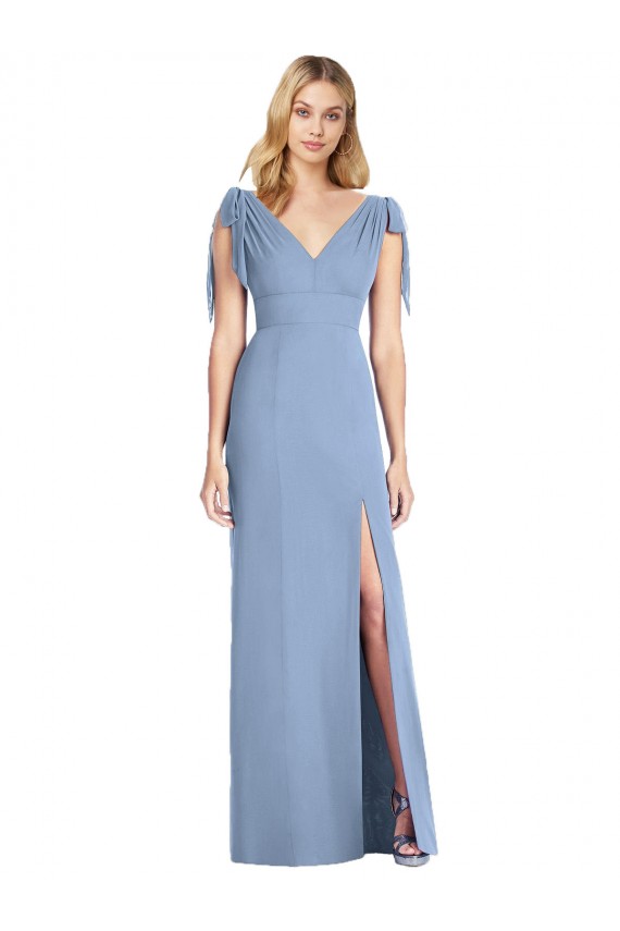 Long Sleeveless Soft Chiffon Dusty Blue Mermaid Bridesmaid Dress Edmonton