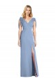Long Sleeveless Soft Chiffon Dusty Blue Mermaid Bridesmaid Dress Edmonton