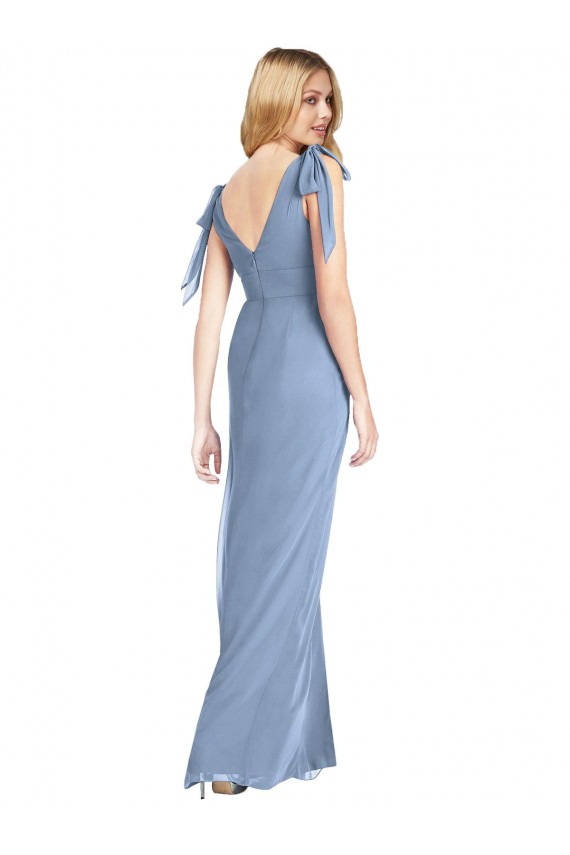 Long Sleeveless Soft Chiffon Dusty Blue Mermaid Bridesmaid Dress Edmonton