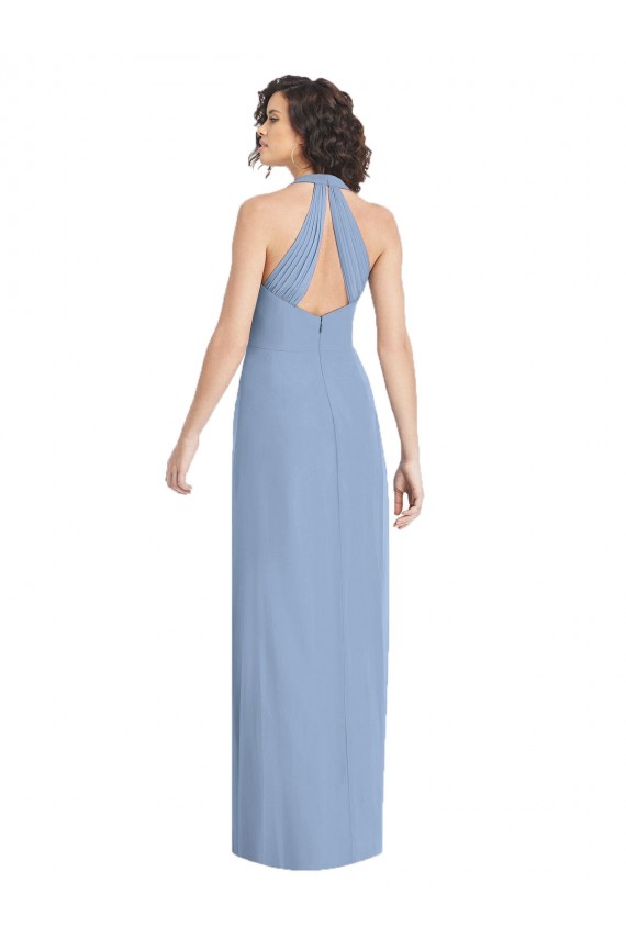 Long Sleeveless Soft Chiffon Dusty Blue Trumpet Formal Evening Gown / Bridesmaid Dress Edmonton