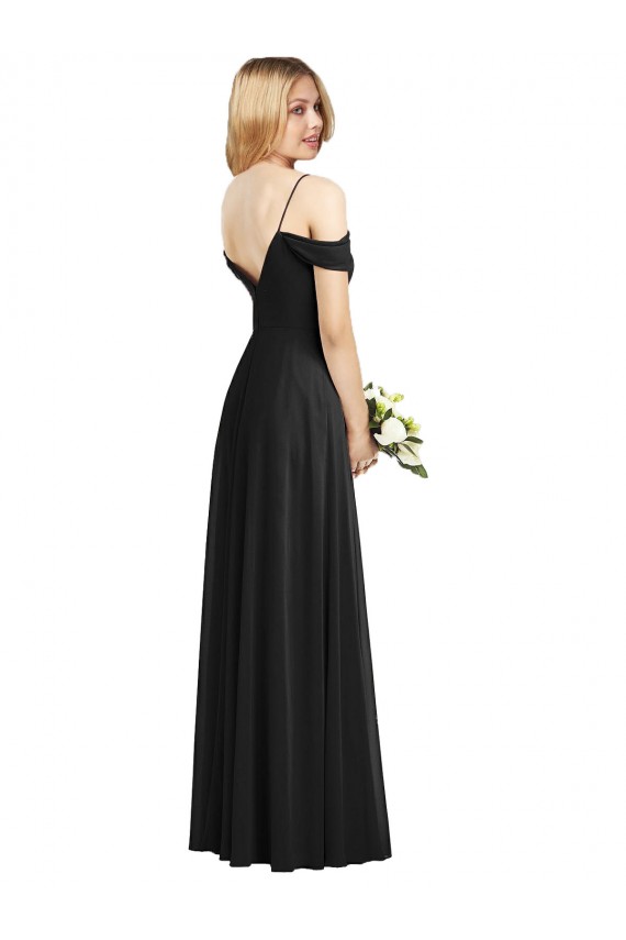 Long Cold Shoulder Soft Chiffon Black A-Line Semi Formal Evening Dress / Bridesmaid Dress Edmonton