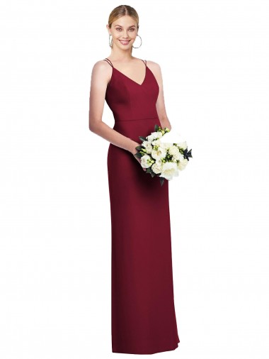 Long Sleeveless Soft Chiffon Burgundy V-Neck A-Line Formal Dress / Bridesmaid Dress Edmonton