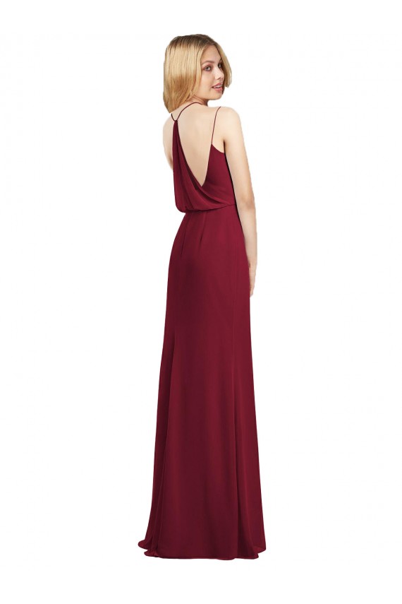 Long Sleeveless Soft Chiffon Burgundy V-Neck A-Line Formal Dress / Bridesmaid Dress Edmonton