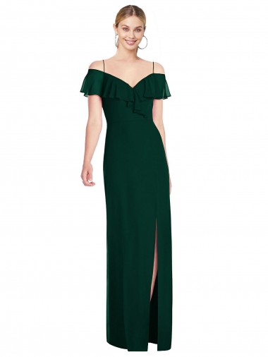 Long Cold Shoulder Soft Chiffon Ever Green Trumpet Semi Formal Evening Dress / Bridesmaid Dress Edmonton