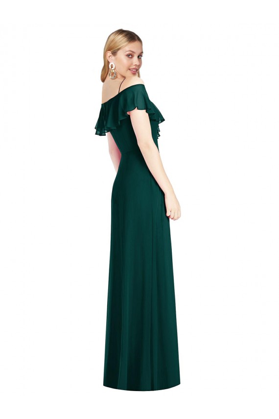 Long Cold Shoulder Soft Chiffon Ever Green Trumpet Semi Formal Evening Dress / Bridesmaid Dress Edmonton