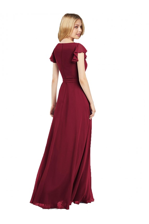 Long Flutter Sleeves Lxue Chiffon Royal Blue A-Line Bridesmaid Dress Edmonton