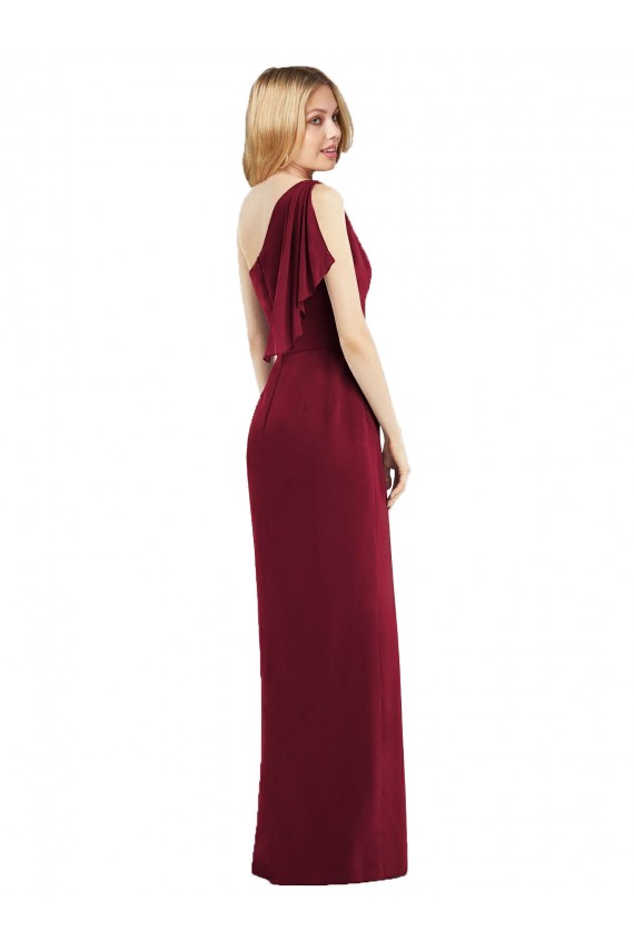 Long Sleeveless Soft Chiffon Olive Green One Shoulder Trumpet Bridesmaid Dress Edmonton