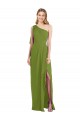 Long Sleeveless Soft Chiffon Olive Green One Shoulder Trumpet Bridesmaid Dress Edmonton