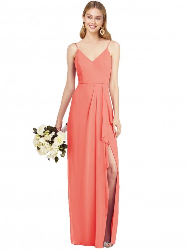 Long Sleeveless Soft Chiffon Coral Trumpet Formal Dress / Bridesmaid Dress Edmonton