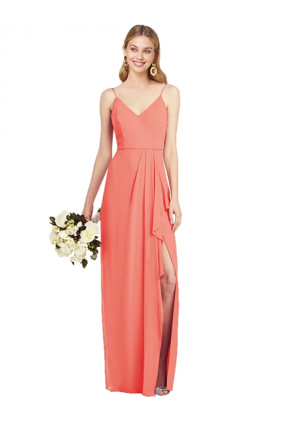 Long Sleeveless Soft Chiffon Coral Trumpet Formal Dress / Bridesmaid Dress Edmonton