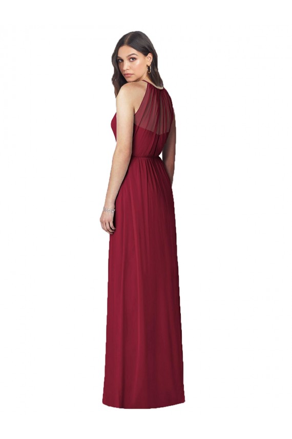 Long Sleeveless Soft Chiffon Burgundy Halter Neck Trumpet Bridesmaid Dress Edmonton