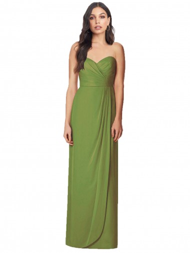 Long Sleeveless Soft Chiffon Olive Green Trumpet Bridesmaid Dress Edmonton